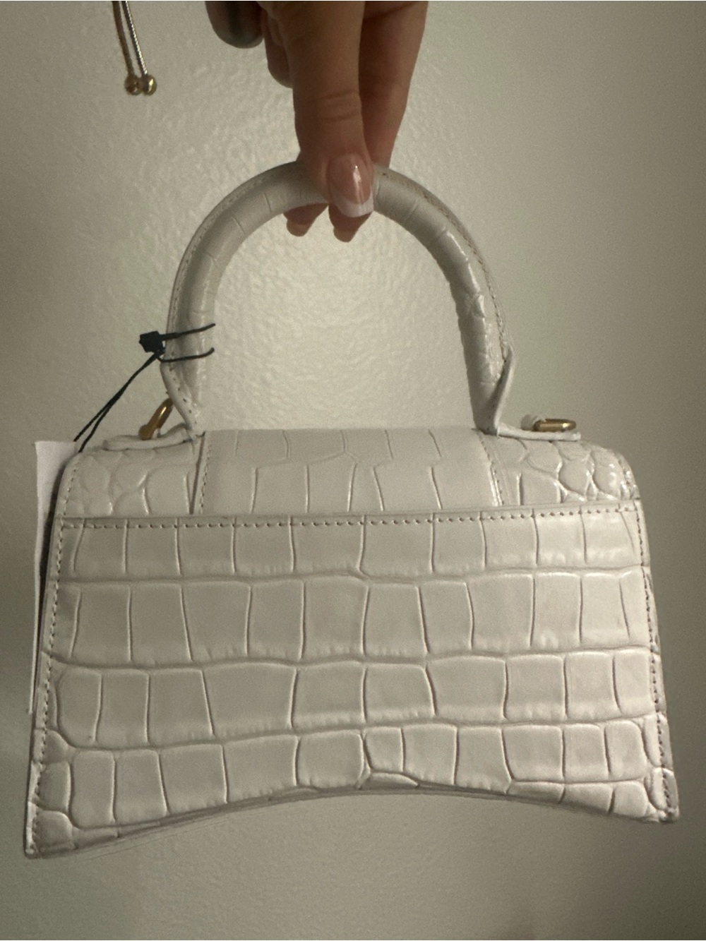 Balenciaga White Croc-Embossed XS Hourglass Top Handle Bag - Picture 4 of 5